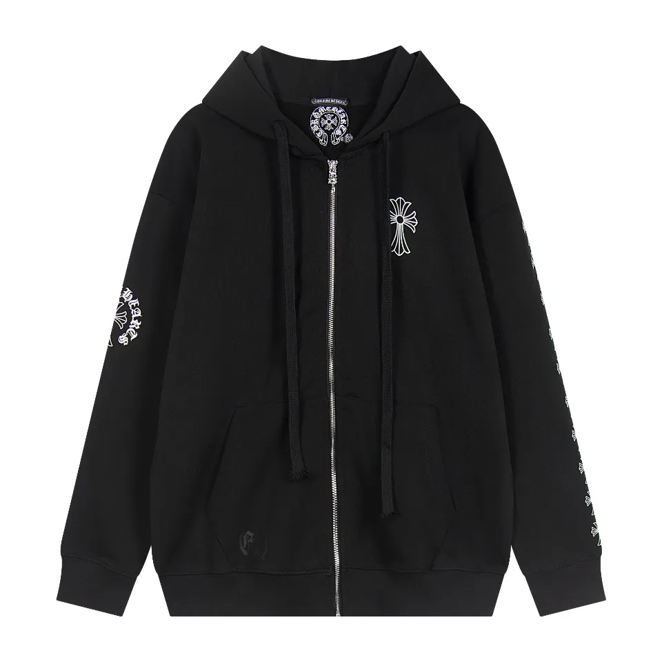 P290 Chrome Hearts Chrome Hearts Horseshoe Cross Sanskrit Cardigan Hooded Sweatshirt Size: S M L XL Color: Black, White